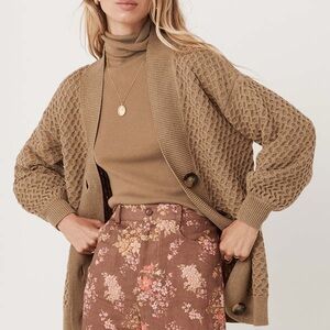 Spell & The Gypsy Cardigan Women M / L Tan Beige Highland Knit Organic Cotton
